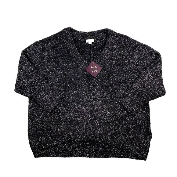 Ava & Viv Womens Sweater V Neck Black Silver Metallic Plus Size 3X (24W/26W) NWT - Picture 1 of 8